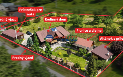 Reality Pre Vás - na predaj   Nádherný Rodinný dom   ako oáza v prírode    - Altán s grilom - pivnice - náraďovne  - samostatné garáže  a veľký pozemok