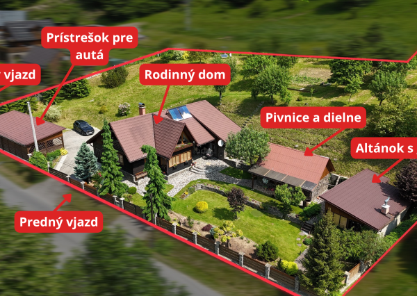 Vidiecky rodinný dom  s množstvom prístreškov a budov  na veľkom pozemku  v prírodnom prostredí Lazov