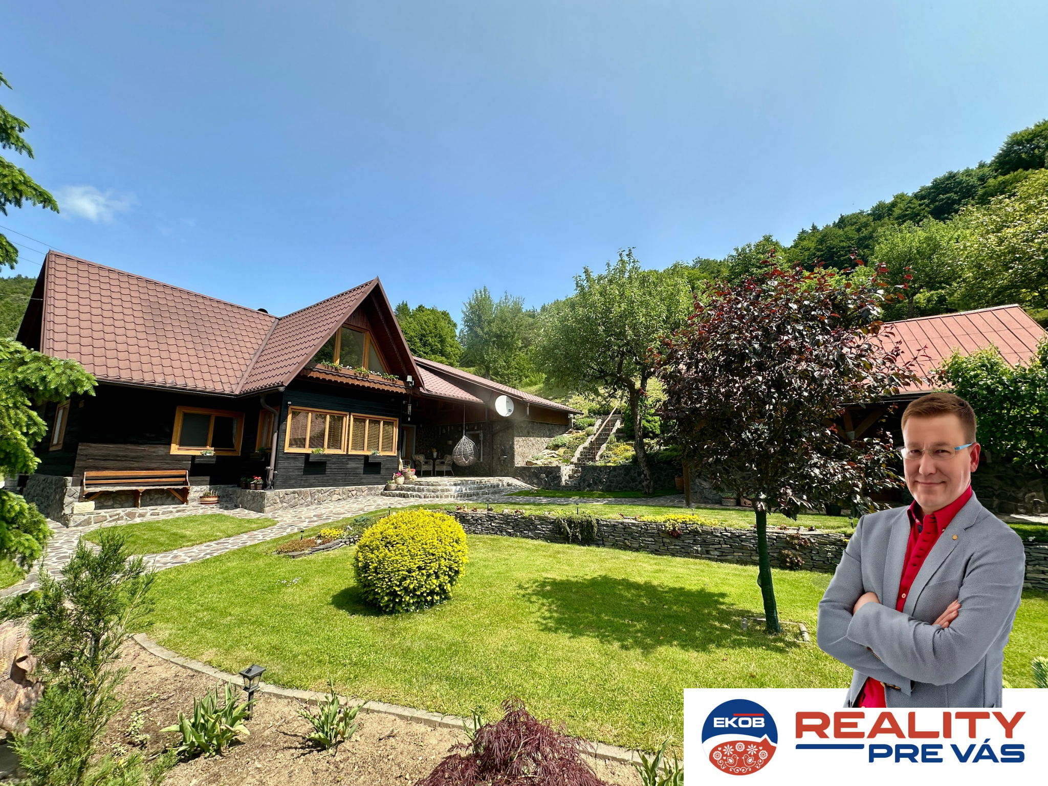 Reality Pre Vás - na predaj   Nádherný Rodinný dom   ako oáza v prírode    - Altán s grilom - pivnice - náraďovne  - samostatné garáže  a veľký pozemok